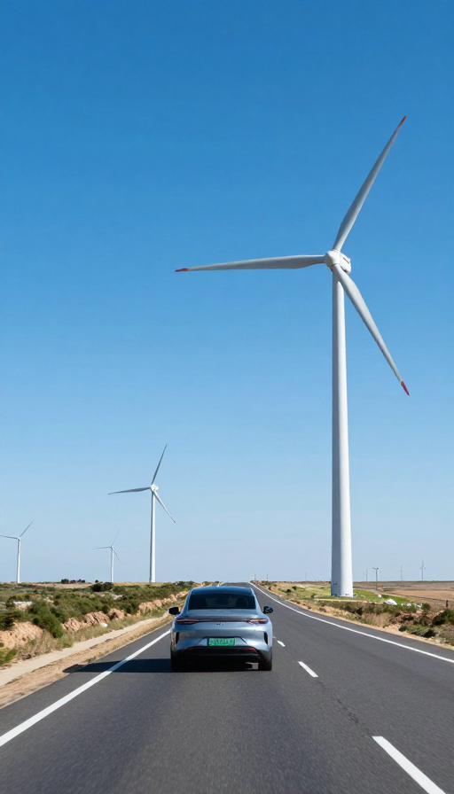 绿能共行:新能源汽车与风车公路实景