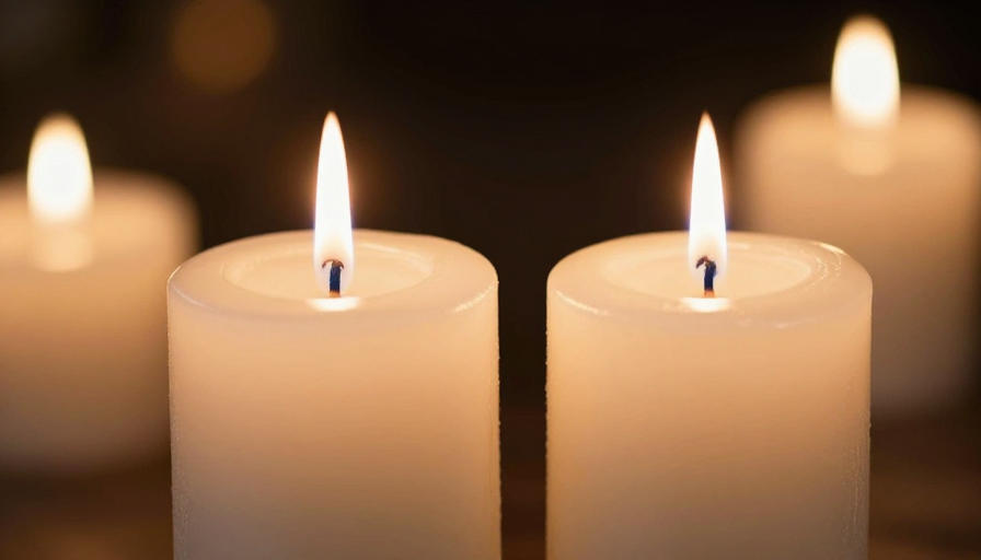 静谧烛光：两支白蜡烛的暖金光影