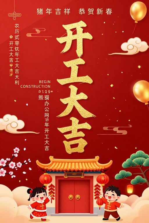 猪年开工大吉红色中国风春节海报