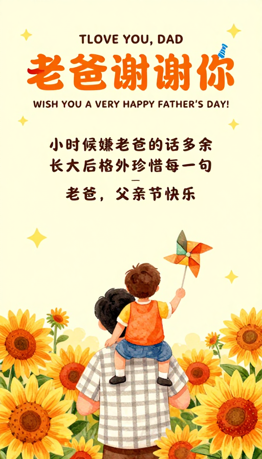 温馨父亲节手绘海报:暖色调传递父爱之情