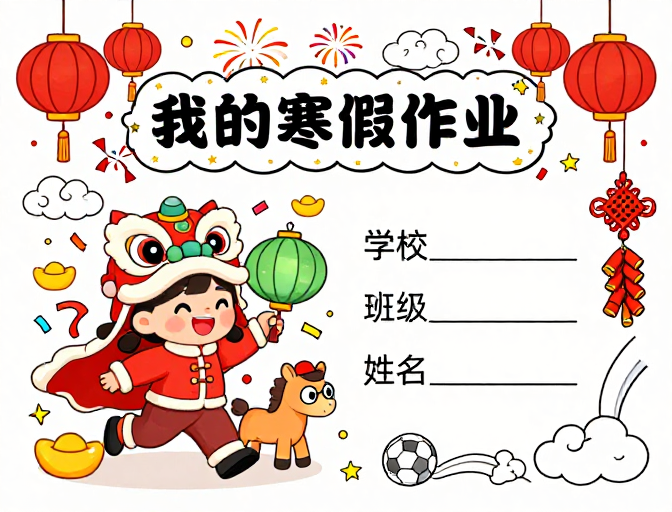 童趣新春·寒假作业插画封面设计