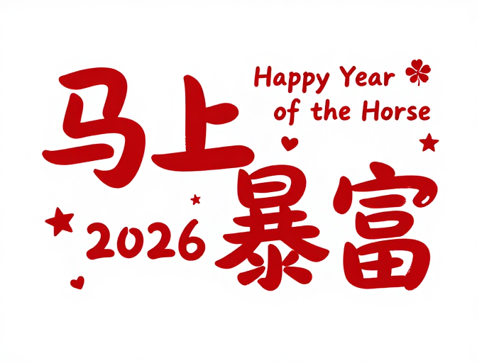 2026年马年大吉：红色手写‘马上暴富’书法设计