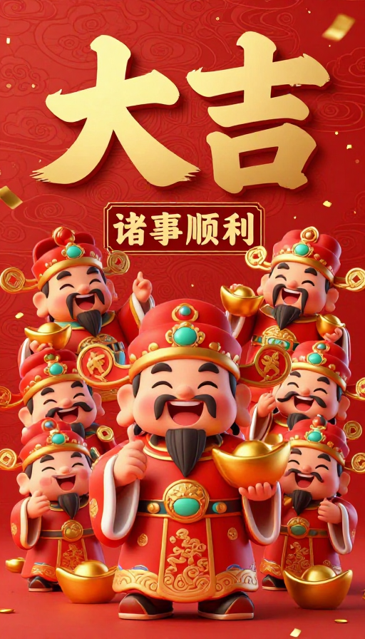 喜庆大吉财神迎福，诸事顺利新年祝福