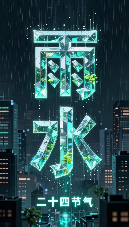 赛博朋克未来雨水 | 玻璃几何文字与城市光影