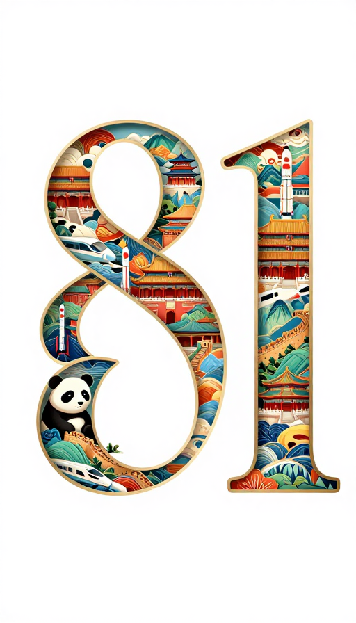 喜庆数字81：中国风3D拼贴艺术