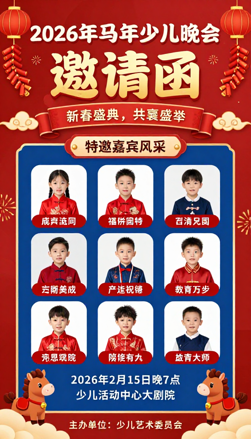 2026马年少儿春节晚会邀请海报