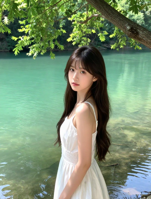 清丽山水间的东方美人