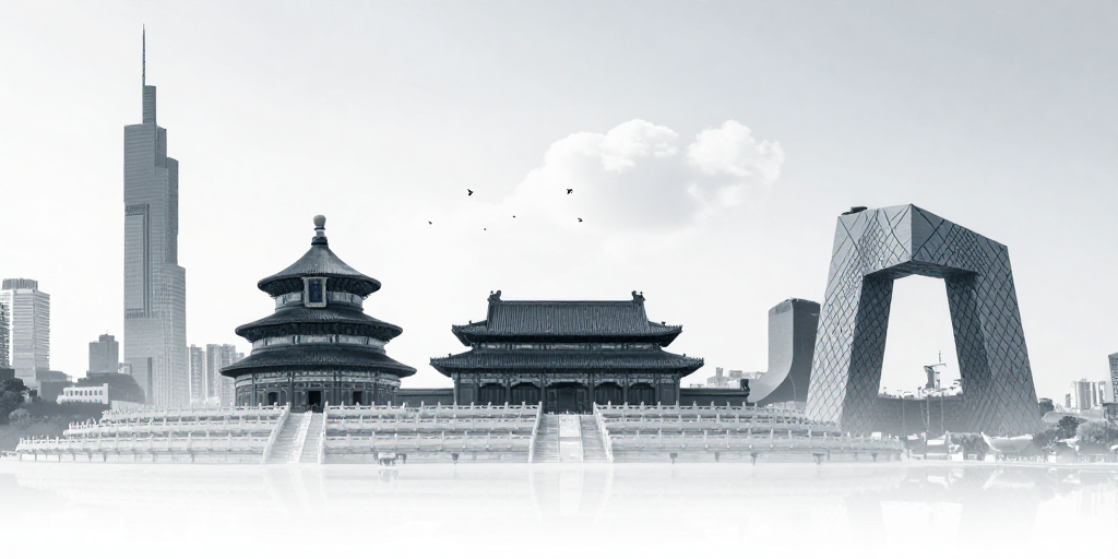 蓝调极简城市文化地标拼贴背景图