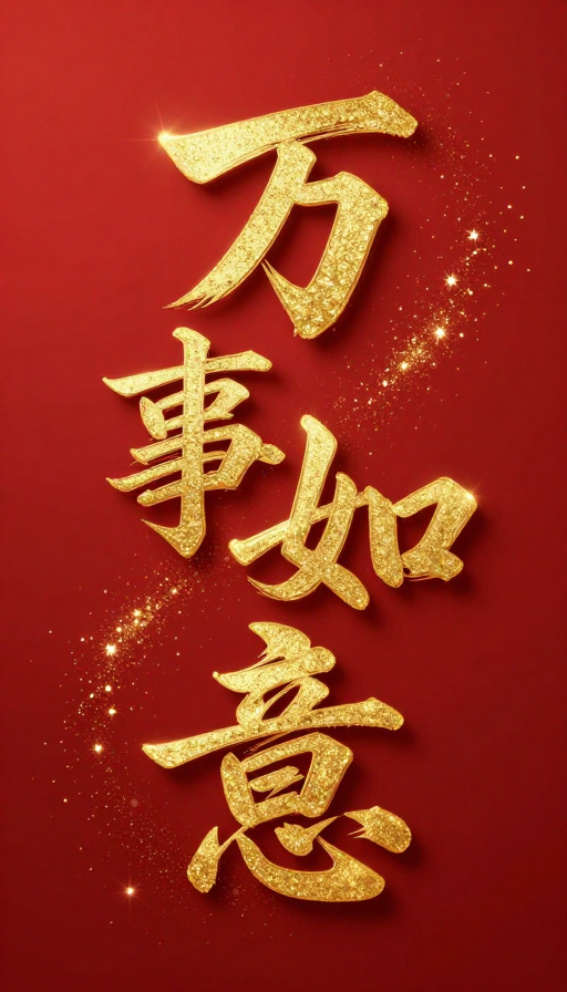 金色如意书法浮雕 喜庆新春视觉盛宴