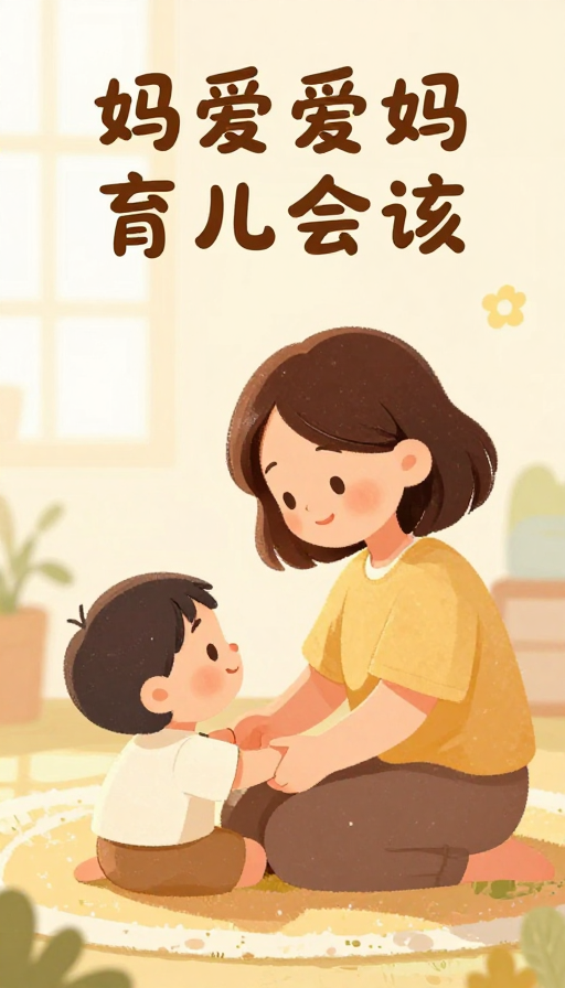 阳光下的亲子温馨时刻：卡通风格育儿海报