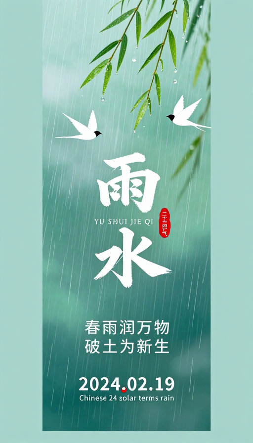 清新雅致雨水节气东方诗意海报