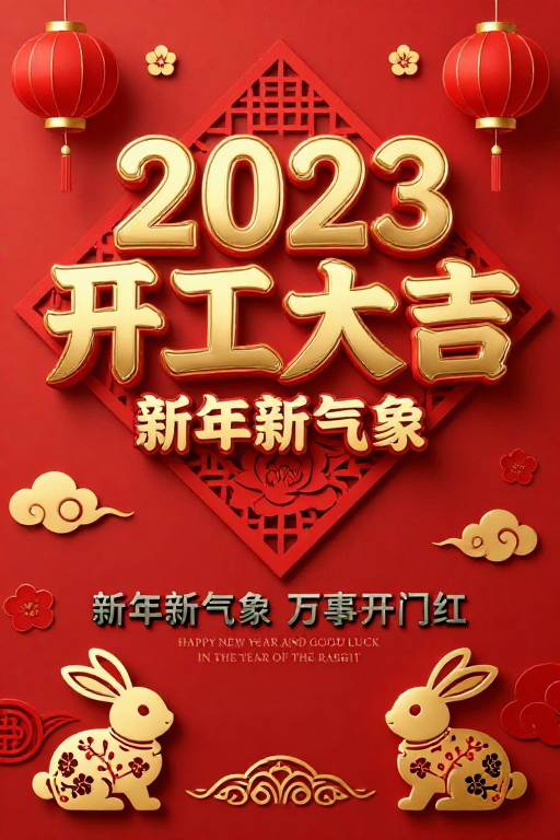 红金中国风2023新年开工喜庆海报