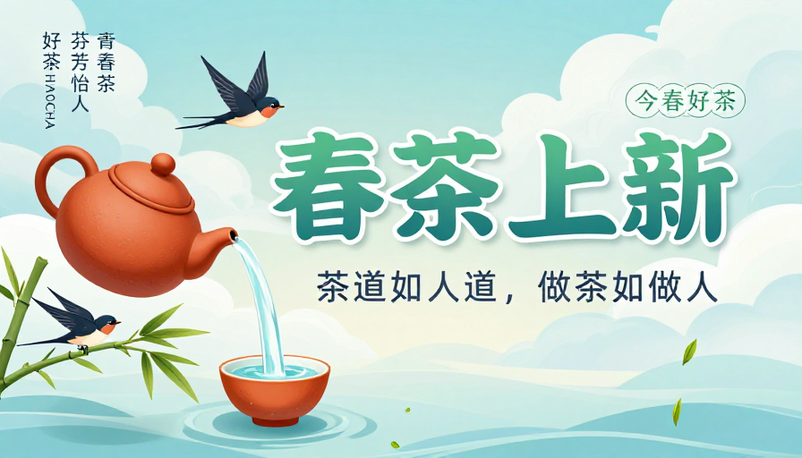 清新中国风春茶上新海报,茶香四溢生机盎然