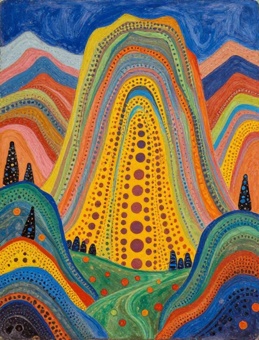 现代感宏大山水：创意岩彩与波点艺术的碰撞