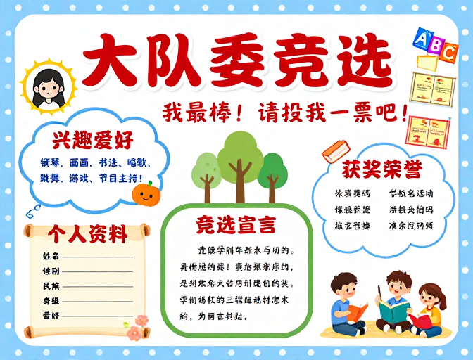 童趣竞选海报：红蓝多彩的大队委招募