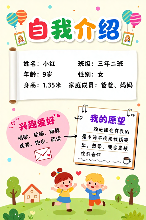 童趣温馨:儿童手账风格自我介绍海报设计