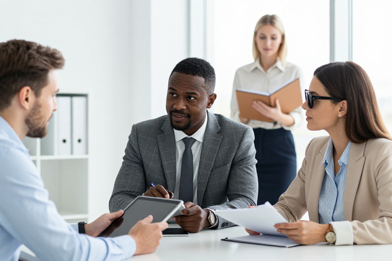 现代商务团队协作会议场景：高效沟通与专业合作