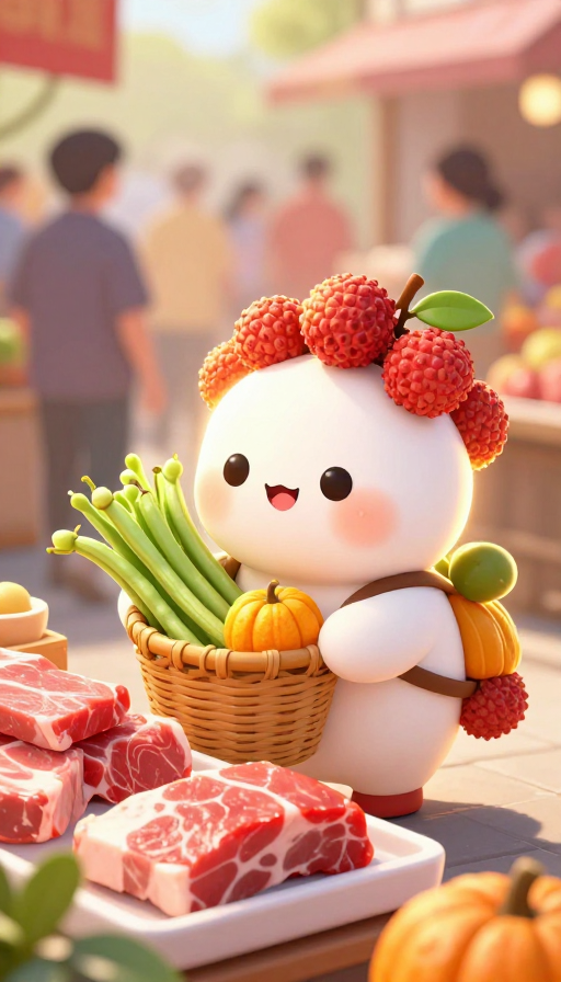金辉荔枝精灵：萌趣蔬菜背篓肉摊奇遇记