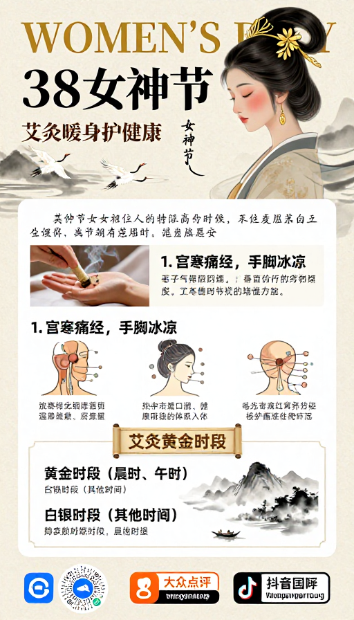 典雅国风·中医艾灸女神节养生海报