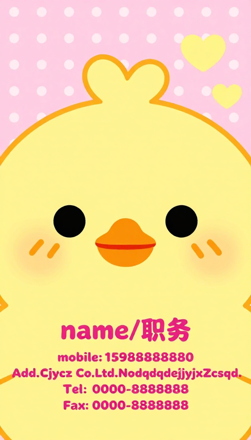 可爱卡通名片设计：黄色小鸡萌趣形象