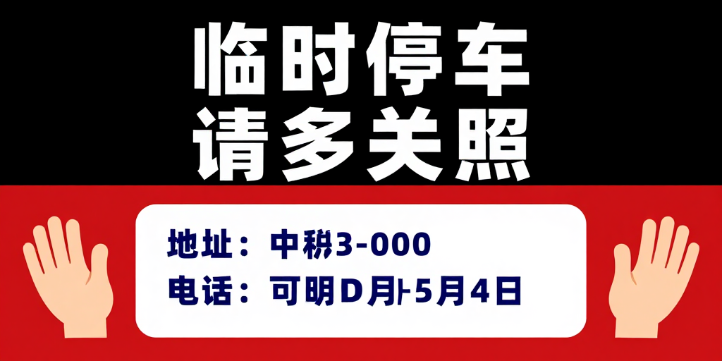 高对比度友好临时停车提示海报设计