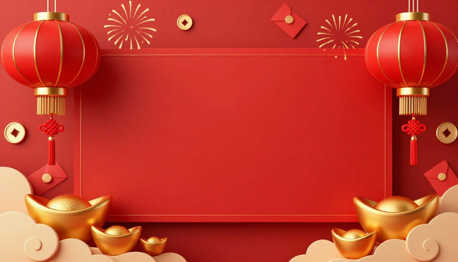 新春喜庆中国风背景图,灯笼元宝点缀