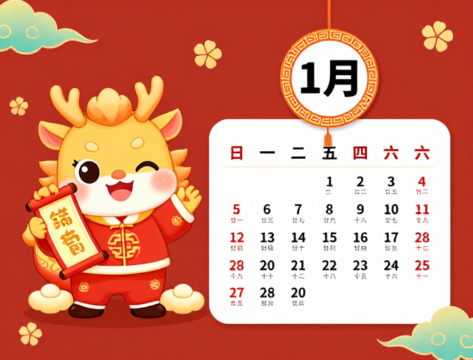 喜庆红金中国风新年日历插画