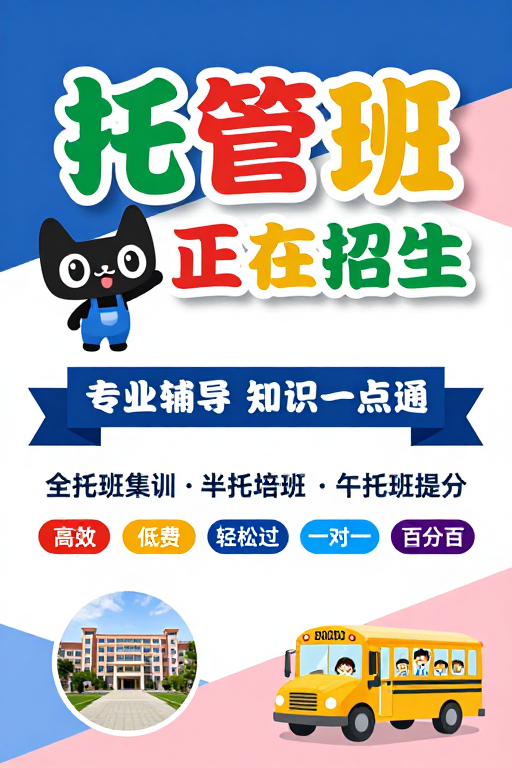 现代扁平风托管班招生海报,活泼醒目设计