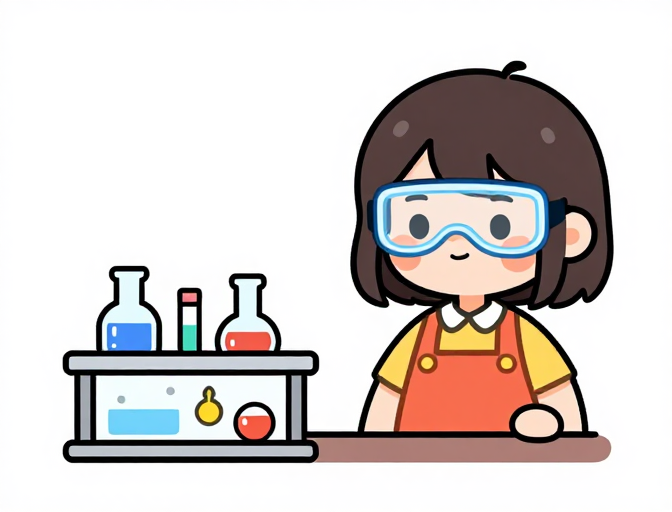 趣味科学实验:戴护目镜女孩的可爱卡通插画