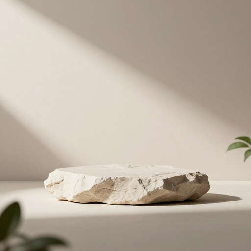 光影极简展台：岩石质感与绿植点缀的高级展示空间