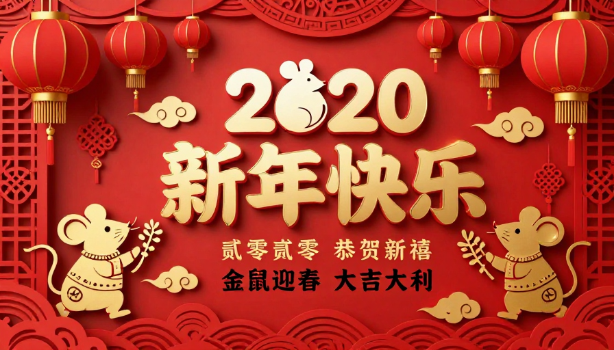 2020新春佳节·红金配色中国风鼠年海报
