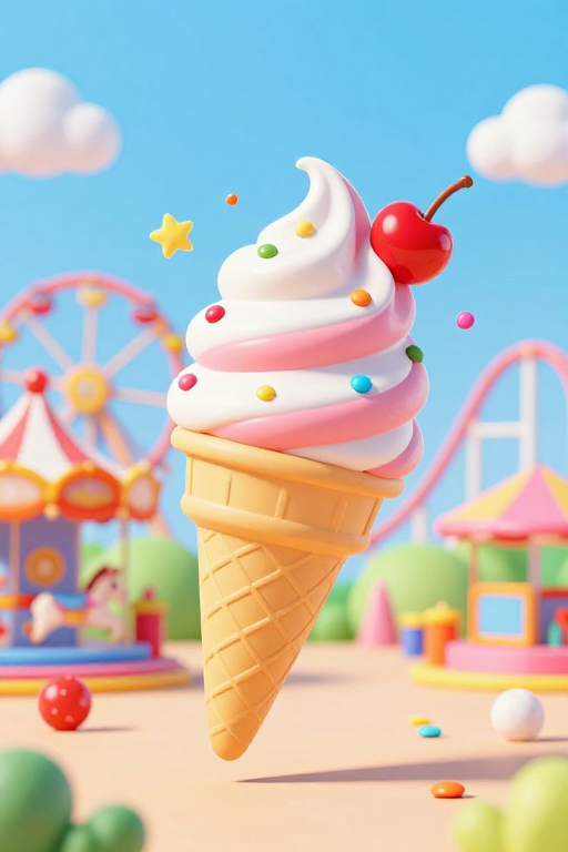 梦幻夏日冰激凌 3D卡通插画