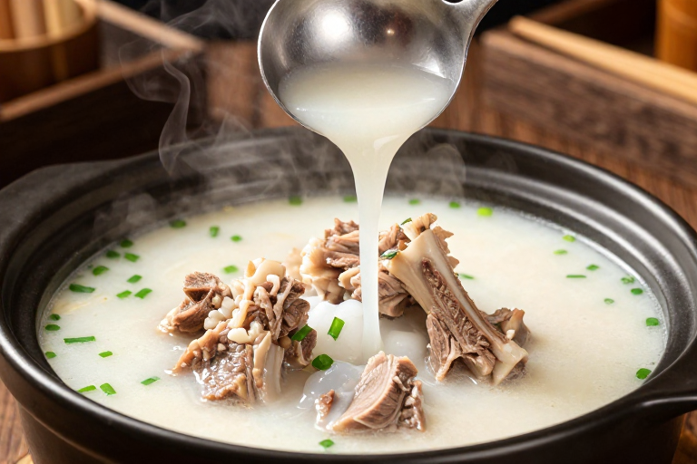 羊骨汤特写：暖光下的醇厚美味