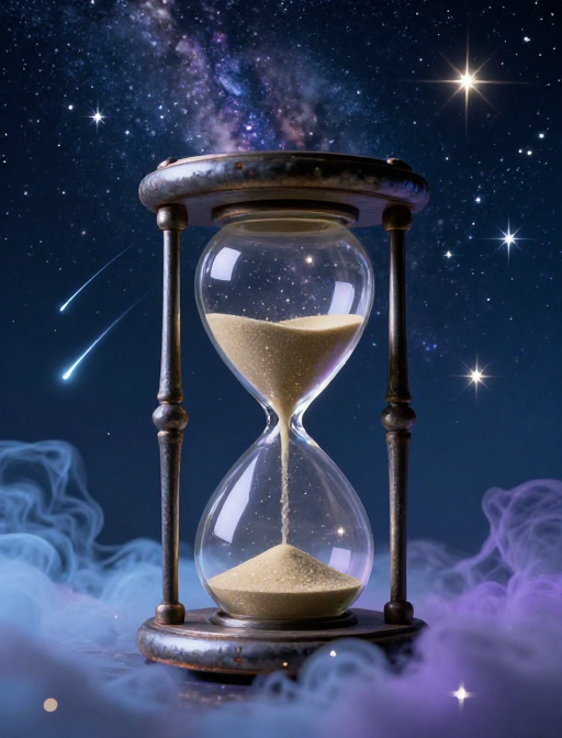 超写实沙漏与星空:宇宙时间的梦幻象征