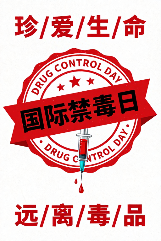 国际禁毒日警示:红白配色的庄重公益海报设计