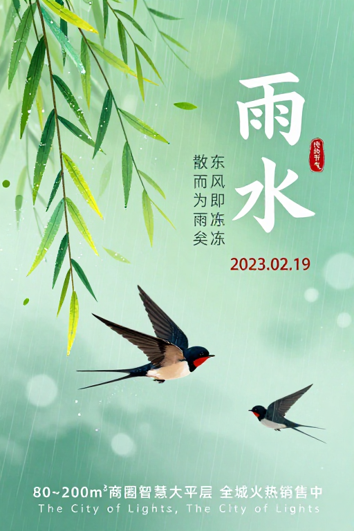 清新淡雅中国风雨水节气海报设计