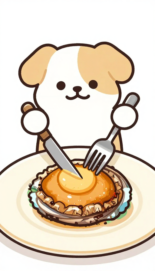 萌犬切鲍鱼:创意美食拟人插画