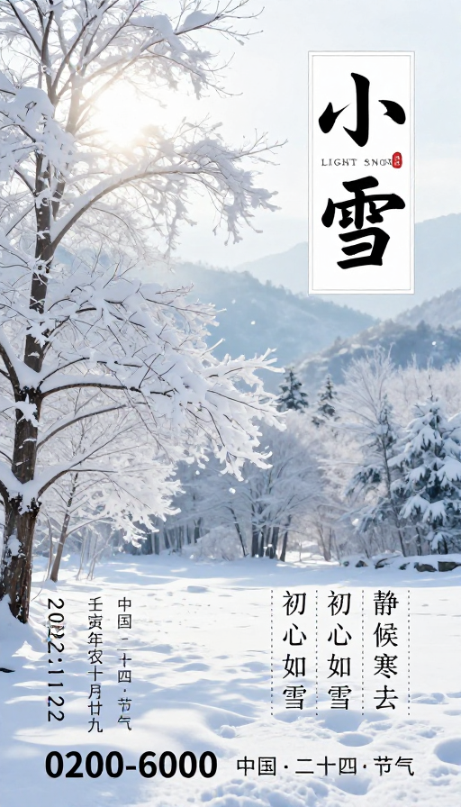 小雪节气:清雅雪景东方意境海报