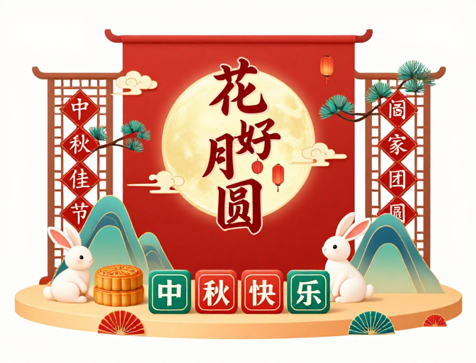 中式中秋喜庆插画：花好月圆团圆主视觉海报