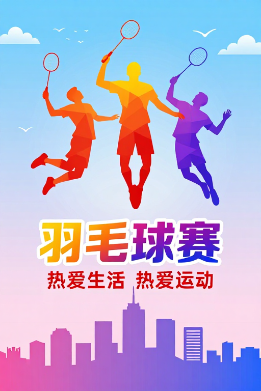 活力跃动:低多边形风格羽毛球赛事海报