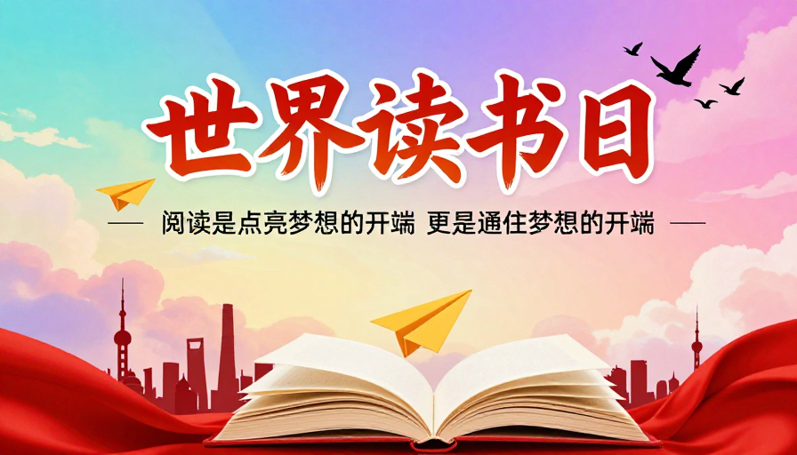 世界读书日海报：彩虹天际下的阅读梦想启航