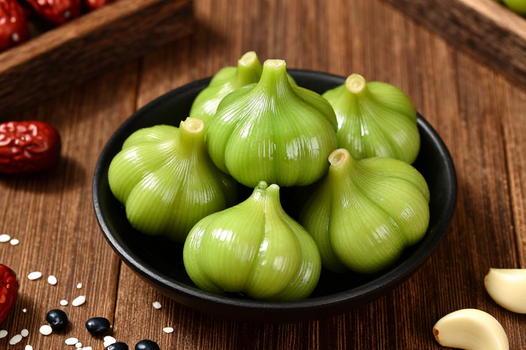 翠绿糖蒜配五谷暖棕光影美食摄影