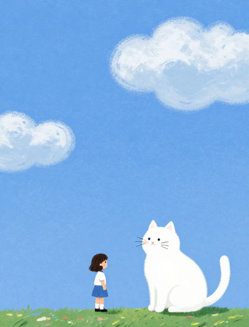 治愈系:莫奈风下的女孩与白猫