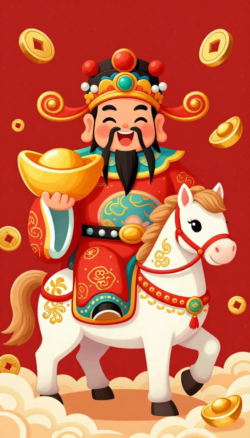 国潮财神插画：喜庆富贵吉祥