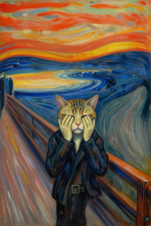 猫变呐喊：荒诞艺术中的紧张与色彩爆发