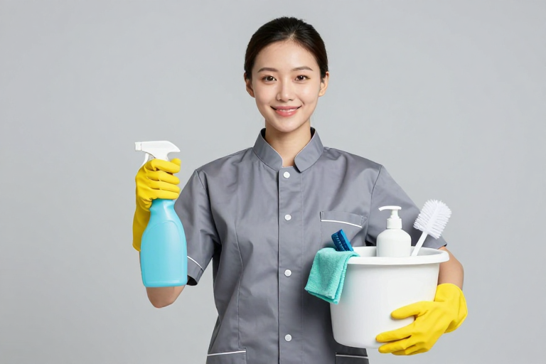 专业清洁人员微笑服务展示