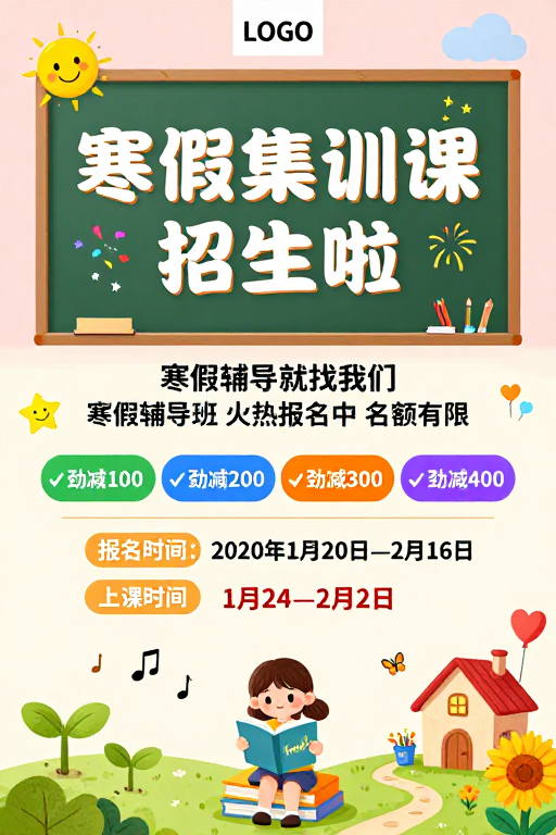 童趣风寒假集训班招生海报