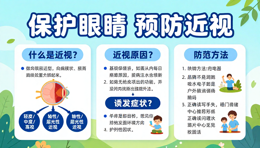 清新自然风:保护眼睛 预防近视科普海报