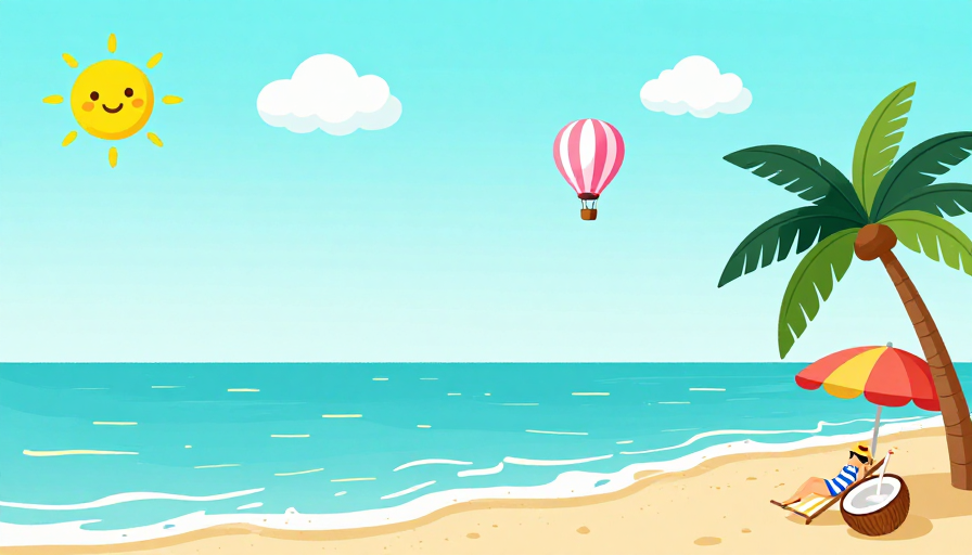夏日海滩插画:清新平涂风的度假背景
