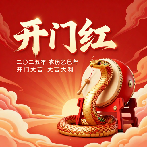 中国风新年海报 开门红立体浮雕金色蛇年设计